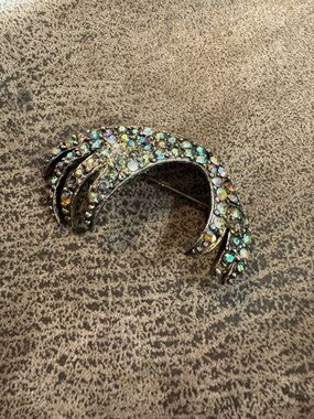 Aurora Crystal Crescent Brooch - Iridescent Rhinestones
